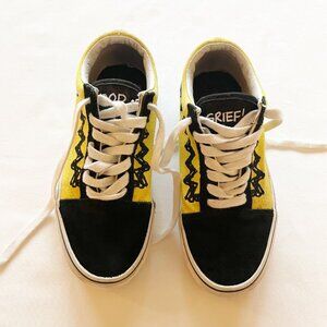 Vans Old Skool Good Grief Charlie Brown Custom Sneakers Black Yellow M3.5/W5